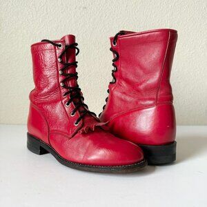 Vintage Red Lace-up Justin Ropers Womens Size 7.5 B Western Cowgirl Cowboy Boots